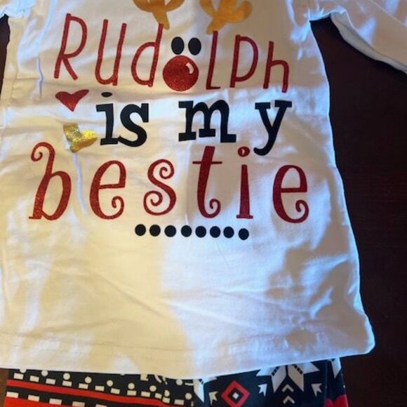 Toddler Christmas Outfit Rudolph Is My Bestie Long Sleeve Top & Ruffle Pants Set - Picture 5 of 6